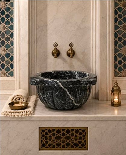 Siyah Marquina El İşçiliği Hamam Kurnası